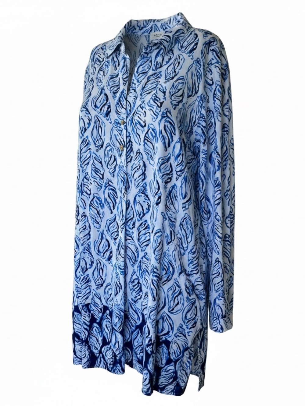 Lilly Pulitzer Light Blue & Navy Leaf-Print Coverup Shirt